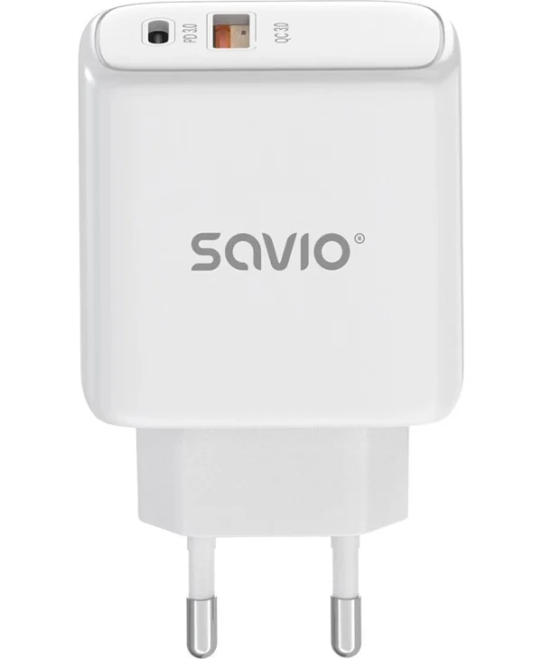 Savio Φορτιστής Χωρίς Καλώδιο με Θύρα USB-A και Θύρα USB-C 20W Power Delivery Λευκός (LA-12)