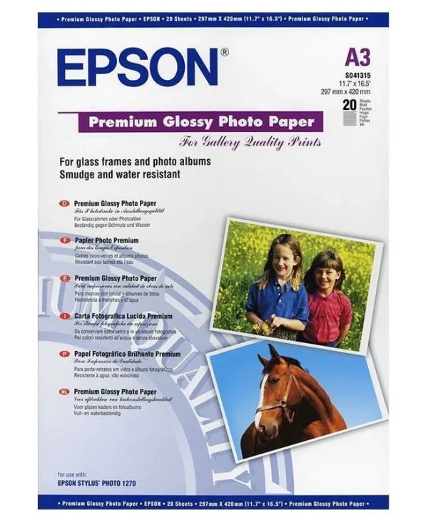 Epson Φωτογραφικό Χαρτί A3 255gr/m² για Εκτυπωτές Inkjet 20 Φύλλα C13S041315