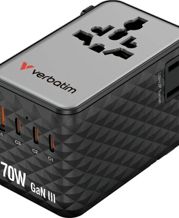Verbatim Φορτιστής Χωρίς Καλώδιο GaN με Θύρα USB-A και 3 Θύρες USB-C 170W Power Delivery Μαύρος (30190)