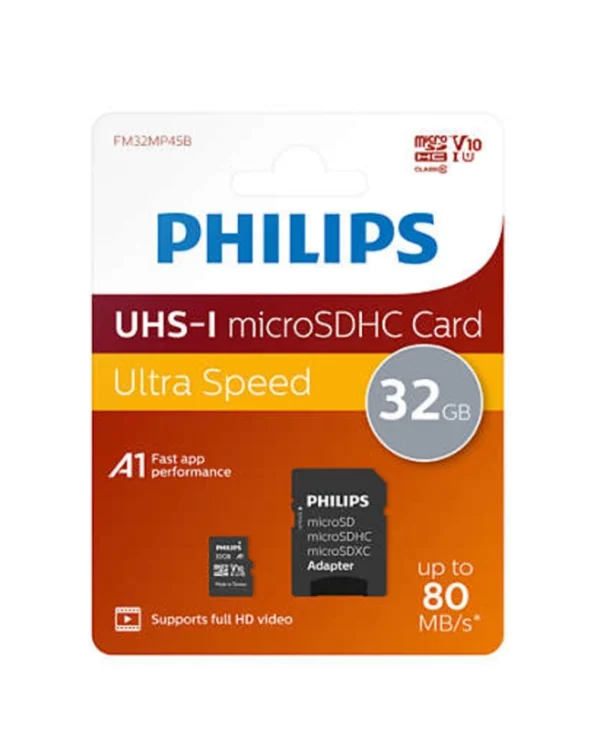 Philips FM32MP45B microSDHC 32GB Class 10 U1 V10 High Speed με αντάπτορα FM32MP45B/00