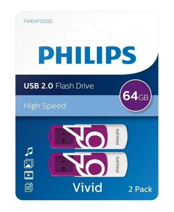 Philips Vivid Edition 64GB USB 2.0 Stick Μωβ FM64FD05D/00