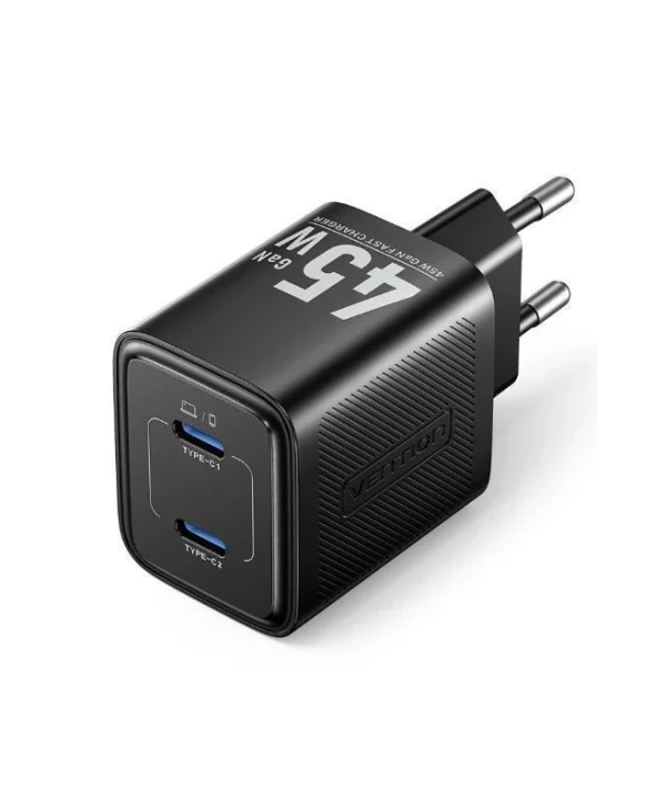 Vention Φορτιστής Χωρίς Καλώδιο GaN με 2 Θύρες USB-C 45W Power Delivery Μαύρος (FEFB0-EU)