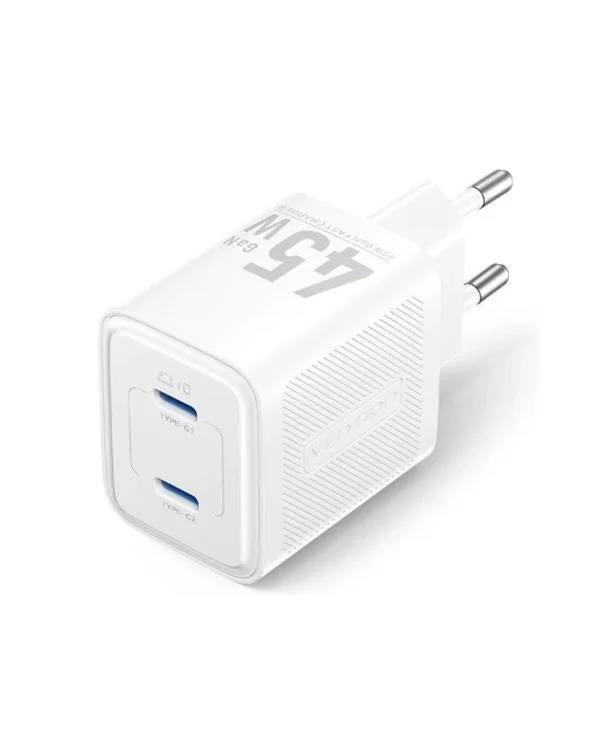 Vention Φορτιστής Χωρίς Καλώδιο GaN με 2 Θύρες USB-C 45W Λευκός (FEFW0-EU)