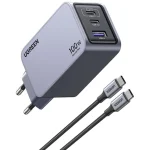 Ugreen Φορτιστής GaN με Θύρα USB-A και 2 Θύρες USB-C και Καλώδιο USB-C - USB-C 100W Power Delivery / Quick Charge 4+ Γκρι (Nexode Pro) 25874