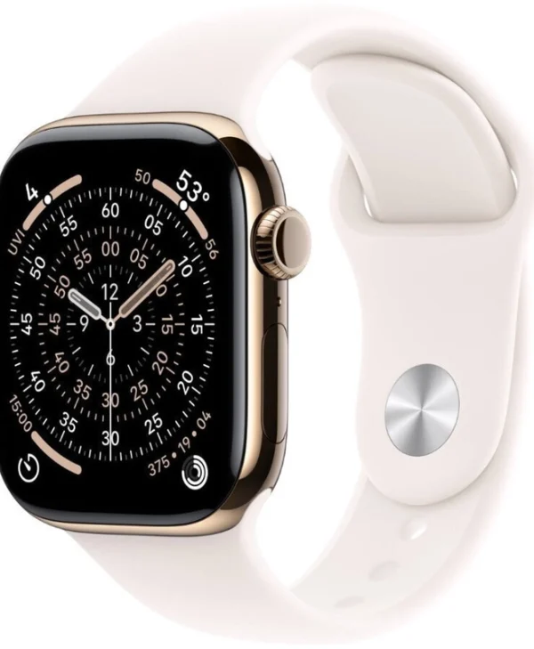 Apple Watch Series 11 Cellular Titanium 46mm Αδιάβροχο με eSIM και Παλμογράφο (Gold Titanium Case with Light Blush Sport Band - S/M) MFD54ZR/A