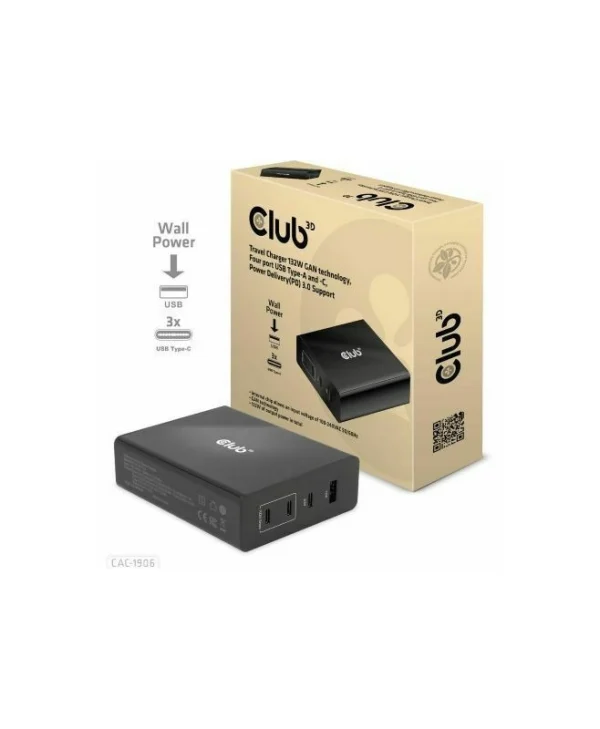 Club3D Βάση Φόρτισης με Θύρα USB-A και 3 Θύρες USB-C 132W Power Delivery σε Μαύρο χρώμα (CAC-1906)