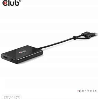 Club-3d Video Splitter 2:1 Csv-1475 Usb Type-c Usb Type-a Adapter To 2x Hdmi Displaylink 4k 60hz CSV-1475