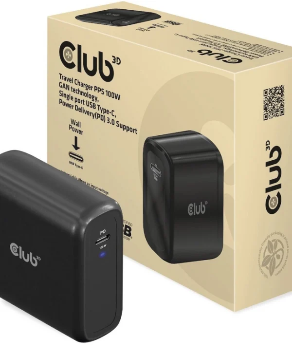 Club3D Φορτιστής Χωρίς Καλώδιο με Θύρα USB-C 100W Power Delivery Μαύρος (CAC-1908EU)