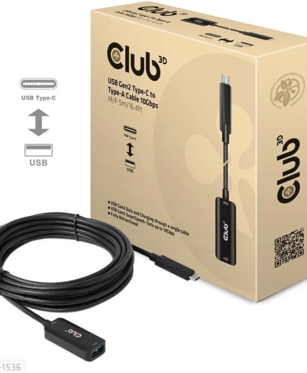 Club3D USB 3.2 Cable USB-C male - USB-A female Μαύρο 5m (CAC-1536)