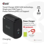 Club3D Φορτιστής Χωρίς Καλώδιο με Θύρα USB-C 65W Power Delivery Μαύρος (CAC-1905EU) - Image 3