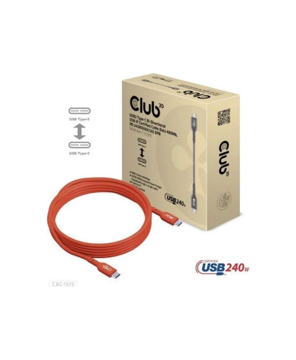 Club3D USB 2.0 Cable USB-C male - USB-C 240W Κόκκινο 4m (CAC-1515)