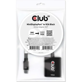 Club3D MiniDisplayPort to VGA Black Active Adapter M/F Μετατροπέας mini DisplayPort male σε VGA female 1τμχ CAC-2113