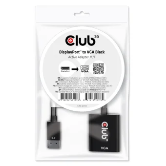Club3D DisplayPort to VGA Black Active Adapter M/F Μετατροπέας DisplayPort male σε VGA female 1τμχ CAC-2013