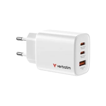 Verbatim Φορτιστής Χωρίς Καλώδιο GaN με Θύρα USB-A και 2 Θύρες USB-C 65W Power Delivery / Quick Charge 3.0 Λευκός (Essentials) 32353