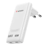 Verbatim Φορτιστής Χωρίς Καλώδιο GaN με 2 Θύρες USB-C 65W Λευκός (Fold 'n' Go) 32355