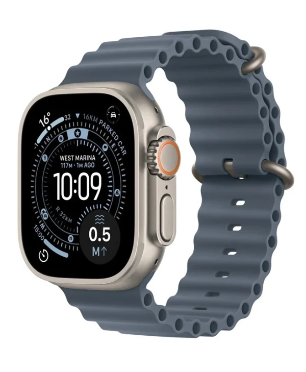 Apple Watch Ultra 3 Titanium 49mm Αδιάβροχο με eSIM και Παλμογράφο (Natural Titanium Case with Anchor Blue Ocean Band) MEWH4QF/A
