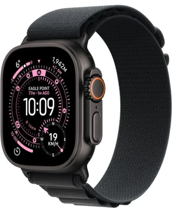 Apple Watch Ultra 3 Titanium 49mm Αδιάβροχο με eSIM και Παλμογράφο (Black Titanium Case with Black Alpine Loop - Medium) MF0V4QF/A