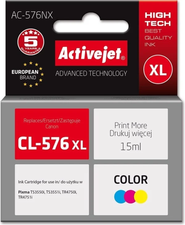 Active Jet Συμβατό Μελάνι Εκτυπωτή InkJet Canon CL-576XL 15ml Κίτρινο 1τμχ AC-576NX