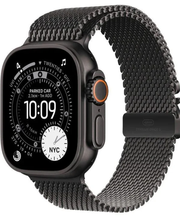 Apple Watch Ultra 3 Titanium 49mm Αδιάβροχο με eSIM και Παλμογράφο (Black Titanium Case with Black Titanium Milanese Loop - Small) MF1N4QR/A