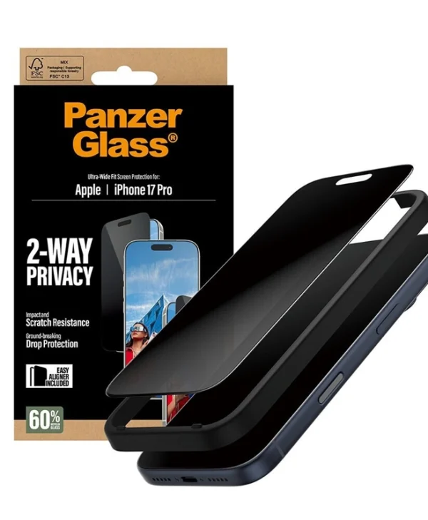 PanzerGlass Ultra-Wide Fit EasyAligner Privacy Tempered Glass (iPhone 17 / 17 Pro / 16 Pro) PG25586