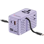 Verbatim Φορτιστής GaN με Θύρα USB-A και Θύρα USB-C και Καλώδιο USB-C 70W Power Delivery / Quick Charge 4+ Μωβ (Charge 'n' Travel) 30188