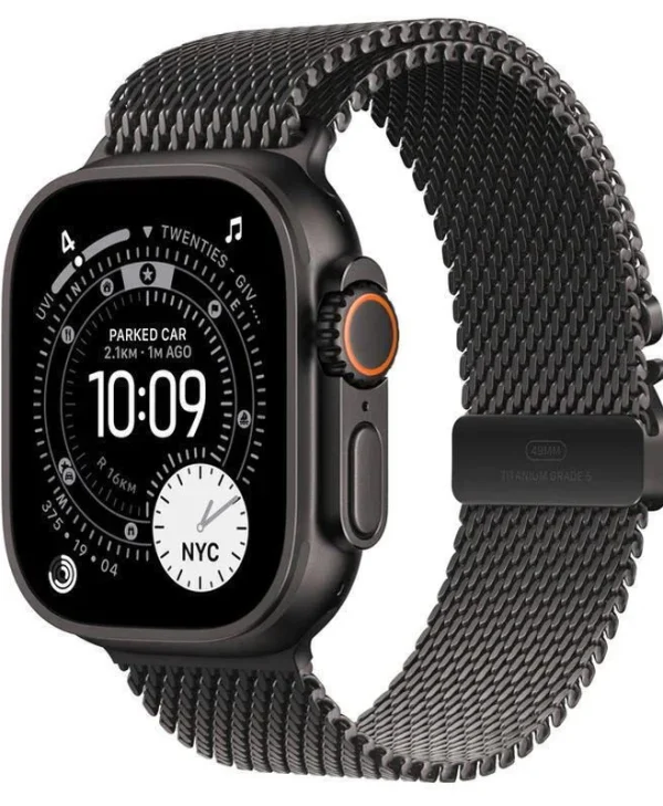Apple Watch Ultra 3 Titanium 49mm Αδιάβροχο με eSIM και Παλμογράφο (Black Titanium Case with Black Titanium Milanese Loop - Medium) MF1Q4QF/A