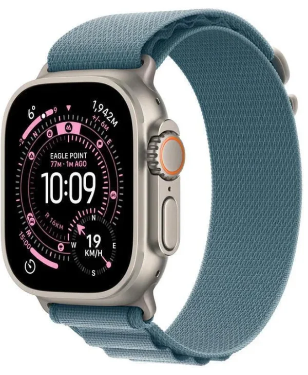 Apple Watch Ultra 3 Titanium 49mm Αδιάβροχο με eSIM και Παλμογράφο (Natural Titanium Case with Light Blue Alpine Loop - Medium) MEWM4QF/A
