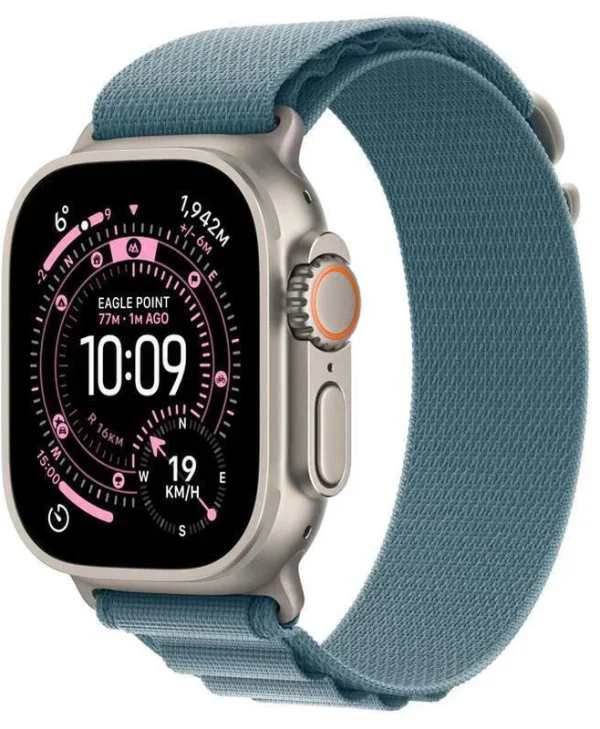 Apple Watch Ultra 3 Titanium 49mm Αδιάβροχο με eSIM και Παλμογράφο (Natural Titanium Case with Light Blue Alpine Loop - Small) MEWK4QF/A