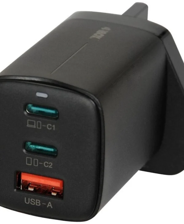 iBox Φορτιστής Χωρίς Καλώδιο GaN με Θύρα USB-A και 2 Θύρες USB-C 65W Μαύρος (C-65 UK) ILUC65BUK
