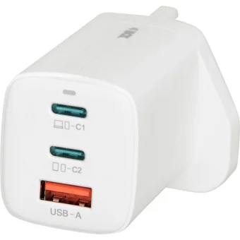 iBox Φορτιστής Χωρίς Καλώδιο GaN με Θύρα USB-A και 2 Θύρες USB-C 65W Λευκός (C-65 UK) ILUC65WUK