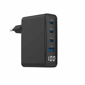 Gembird Φορτιστής Χωρίς Καλώδιο GaN με Θύρα USB-A και 3 Θύρες USB-C 100W Power Delivery Μαύρος (TA-UC-PDQC100LCD-01-BK)