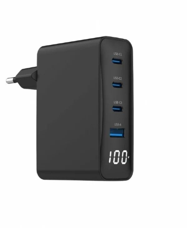 Gembird Φορτιστής Χωρίς Καλώδιο GaN με Θύρα USB-A και 3 Θύρες USB-C 100W Power Delivery Μαύρος (TA-UC-PDQC100LCD-01-BK)