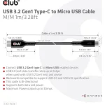 Club3D USB 2.0 Cable USB-C male - micro USB-B Μαύρο 1m (CAC-1526) - Image 3
