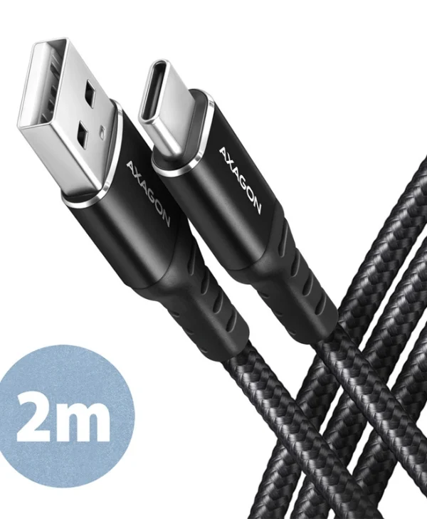 Axagon Braided USB 2.0 Cable USB-C male - USB-A Μαύρο 2m BUCM-AM20AB
