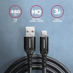 Axagon Braided USB 2.0 Cable USB-C male - USB-A Μαύρο 2m BUCM-AM20AB - Image 4