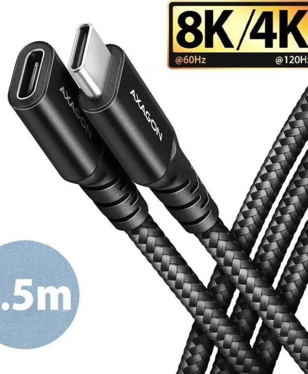 Axagon Braided USB 2.0 Cable USB-C male - USB-C female 240W Μαύρο 0.5m (BUCM32-CF05AB)