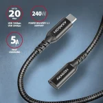 Axagon Braided USB 2.0 Cable USB-C male - USB-C female 240W Μαύρο 0.5m (BUCM32-CF05AB) - Image 2