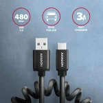 Axagon Spiral USB 2.0 Cable USB-C male - USB-A Μαύρο 0.6m (BUCM-AM10TB) - Image 4
