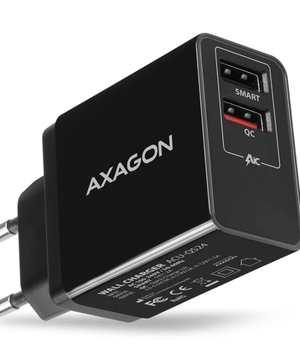 Axagon Φορτιστής Χωρίς Καλώδιο με 2 Θύρες USB-A Quick Charge 3.0 Μαύρος (ACU-QS24)