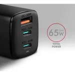 Axagon Φορτιστής Χωρίς Καλώδιο GaN με Θύρα USB-A και 2 Θύρες USB-C 65W Power Delivery / Quick Charge 3.0 Μαύρος (ACU-DPQ65) - Image 2