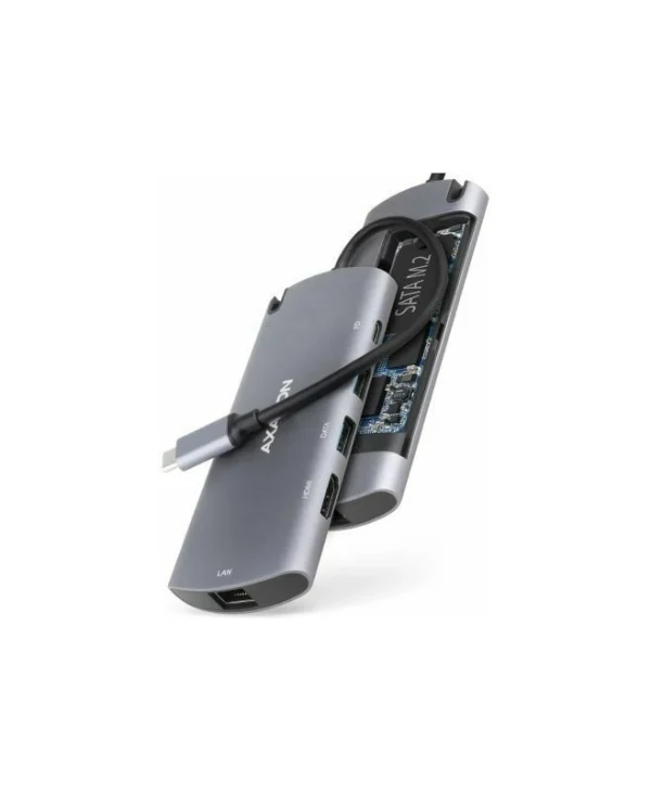 Axagon HMC-6M2 USB-C Docking Station με HDMI 4K PD Ethernet Ασημί
