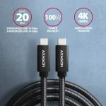 Axagon Braided USB 2.0 Cable USB-C male - USB-C 100W Μαύρο 0.5m BUCM32-CM05AB - Image 2