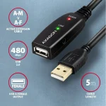 Axagon USB 2.0 Cable USB-A male - USB-A female Μαύρο 5m ADR-205 - Image 4