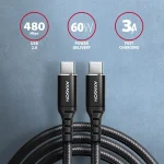 Axagon Braided USB 2.0 Cable USB-C male - USB-C 60W Μαύρο 1m (BUCM-CM10AB) - Image 2