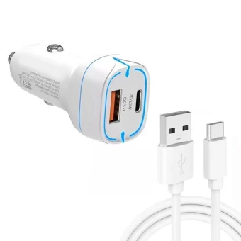 38w Pd20w + Qc3.0 Usb Car Charger With Usb To Type-c Data Cable, Length: 1m(white) ACU-PD20W