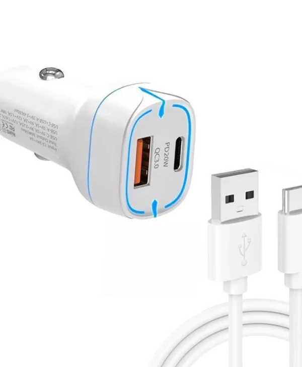38w Pd20w + Qc3.0 Usb Car Charger With Usb To Type-c Data Cable, Length: 1m(white) ACU-PD20W
