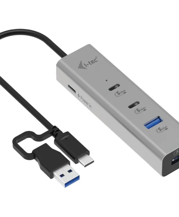 i-tec USB 2.0 Hub 4 Θυρών με σύνδεση USB-C & Θύρα Φόρτισης Ασημί CAHUBMETAL2A2CPD