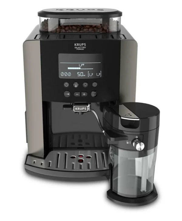 Krups Arabica Latte Quattro Force Αυτόματη Μηχανή Espresso 1450W Πίεσης 15bar για Cappuccino με Μύλο Άλεσης Γκρι EA819E