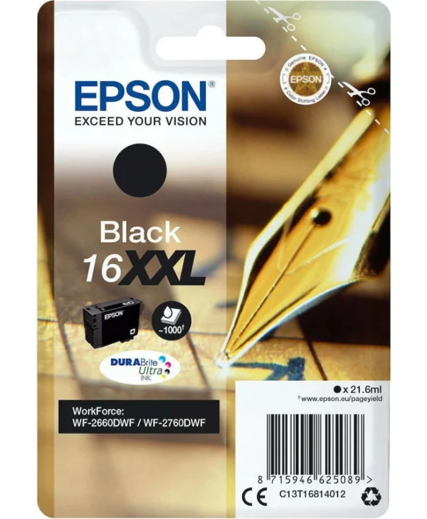 Epson 16XXL Γνήσιο Μελάνι Εκτυπωτή InkJet Μαύρο (C13T16814010 C13T16814012)