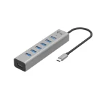 i-tec USB 3.2 Hub 7 Θυρών με σύνδεση USB-C & Θύρα Φόρτισης Ασημί C31HUBMETAL703